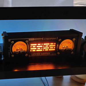 VU电平表拾音器音乐节奏氛围灯RGB桌搭赛博朋克时钟电竞桌面摆件