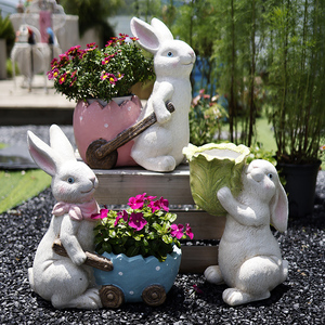 兔子花盆多肉花园庭院阳台布置装饰动物创意卡通可爱小白兔摆件