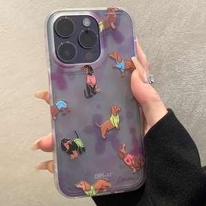 橡胶果子ins小众粉紫色可爱腊肠狗适用iPhone15promax手机壳苹果14pro磨砂13软壳12卡通创意11硅胶高级不撞壳
