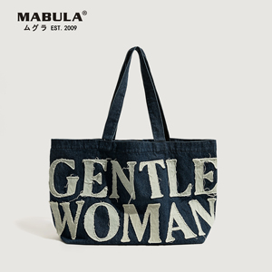 MABULA原创泰国潮牌字母牛仔袋文艺休闲潮酷百搭手提单肩帆布包女