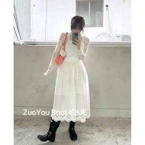 【Zuoyou买手店】fletta韩国小众白色蕾丝钩花花边减龄背带裙长裙
