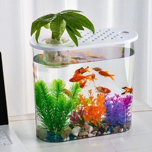 塑料金鱼缸桌面透明椭圆水培景观小鱼缸耐摔微观生态观赏缸乌龟缸