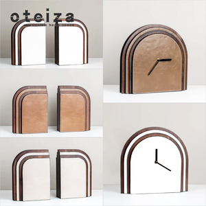 Oteiza现代简约皮革书档书靠摆件时钟样板间客厅卧室家居软装摆设