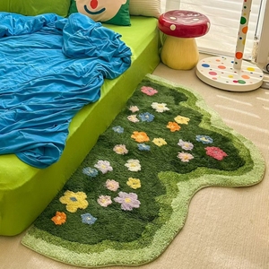地毯卧室2024年新款改造床边毯苔藓花园不规则艺术飘窗地垫立体感