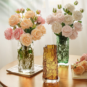 北欧冰川玉琉璃花瓶高级感客厅插花郁金香装饰品摆件水培花器