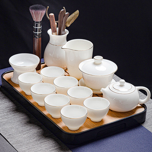 景德镇汝窑羊脂玉德化白瓷茶具套装家用高档轻奢功夫陶瓷盖碗茶杯