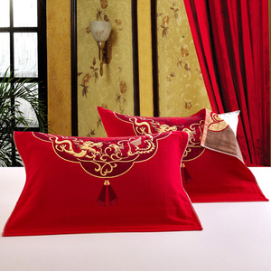 枕巾纯棉一对装结婚用的红枕巾全棉高档婚庆大红色枕头巾高端品牌