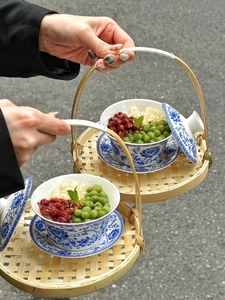 新中式国风青花瓷咖啡杯中式陶瓷盖碗茶杯复古甜品杯子青花瓷茶具