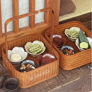 糕点盘竹编复古提盒中式竹篮食盒中秋礼盒茶具茶点古风下午茶提篮