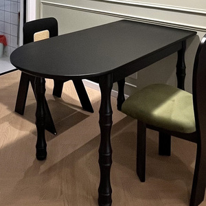 全实木椭圆餐桌小户型6人法式复古黑色饭桌美式半圆弧形桌子商用