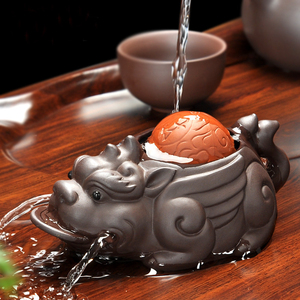 紫砂茶宠摆件可养貔貅金蟾功夫茶具配件蟾蜍喷水茶玩茶台摆件饰品