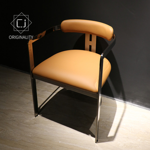 高端轻奢茶桌椅简约不锈钢餐椅休闲靠椅酒吧椅办公室泡茶主人椅子