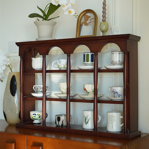 美式复古实木杯架吊柜法式收纳展示架子中古咖啡茶杯上墙壁柜挂式
