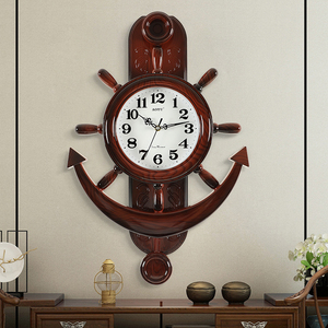 中式船舵挂钟客厅家用时尚创意时钟表欧式舵手挂表地中海壁挂装饰