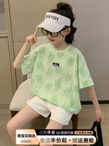 女童装夏装短袖t恤韩版儿童大童时髦洋气潮牌外贸半袖宽松上衣服