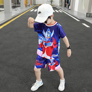 韩国男童夏装套装2024新款男孩夏季网红奥特曼衣服短袖运动儿童装