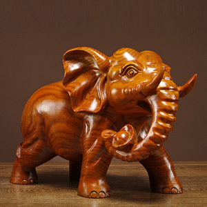 花梨木雕刻大象摆件是实木质一对象家居客厅玄关装饰品红木工艺品