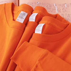 暖橙色纯棉长袖230g亮橙色t恤男橘色脏橘色桔子色宽松圆领上衣女