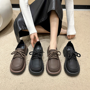 黑色小皮鞋女2023秋冬季新款加绒时尚百搭保暖法式复古英伦风棉鞋