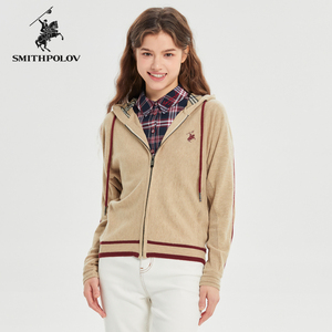 斯密特保罗绵羊毛针织衫新款米色气质连帽时尚减龄羊毛衫女士卫衣