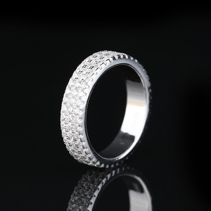 S925纯银戒指莫桑钻镶满钻三排钻情侣对戒时尚高碳钻男女