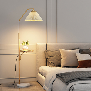 美式百褶落地灯客厅沙发边实木风卧室床头柜茶几2023新款立式台灯