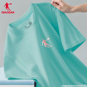 乔丹短袖T恤男款2024夏季棉质透气绿色半袖宽松跑步休闲运动上衣