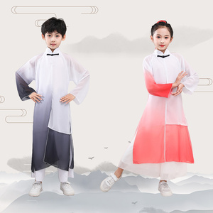 男女儿童古典演出服飘逸水墨舞中国风太极拳舞蹈服少年强扇子舞服