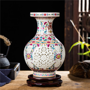景德镇陶瓷器镂空花瓶摆件现代古典客厅酒柜博古架家居装饰工艺品