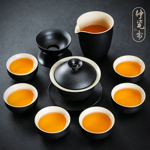 静瓷斋中式黑陶功夫茶具套装简约家用整套办公室盖碗茶杯泡茶壶