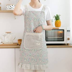韩版碎花成人厨房清洁背心围腰时尚居家可擦手口袋棉布围裙工作服