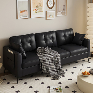 沙发小户型休息区接待服装店用出租房屋黑色pu皮艺办公室双人沙发