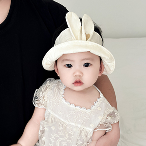 宝宝帽子夏季遮阳空顶鸭舌帽韩版户外出游可爱兔耳朵婴幼儿童凉帽
