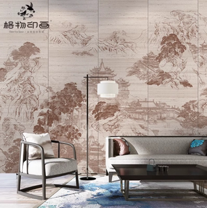 新中式大气蓬莱仙境客厅沙发电视背景墙布墙纸酒店装修定制壁纸画