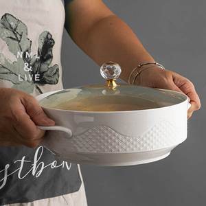 创意北欧家用陶瓷汤碗带盖子双耳碗大号大碗泡面碗日式单个碗公餐