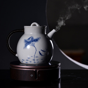 苏打釉白泥青花手绘陶瓷茶壶 开片可养大号煮茶器家用电陶炉套装