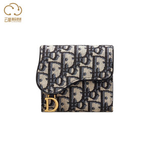 Dior迪奥女士钱夹钱包短款马鞍Oblique 印花字母D吊饰三折设计