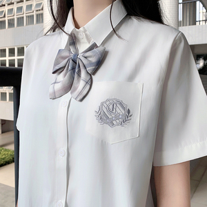 LF原创设计阪南JK制服新款女刺绣短袖奶白色衬衫上衣女衬衣春夏