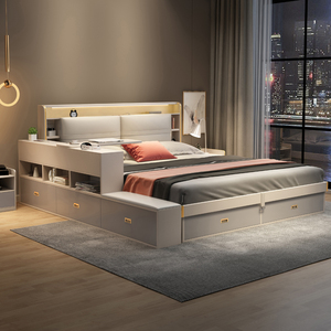 床现代简约高箱储物床小户型板式床双人轻奢2023年新款主卧收纳床