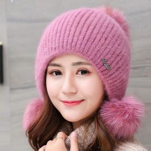 帽子女冬季加绒加厚韩版新款球球毛线帽百搭保暖护耳洋气针织帽潮