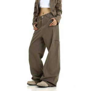 美拉德深棕色高级感休闲牛仔裤女复古咖啡色cleanfit直筒拖地长裤