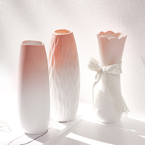 蜀门粉色渐变陶瓷花瓶创意现代装饰干花桌面书房客厅插花摆件花器