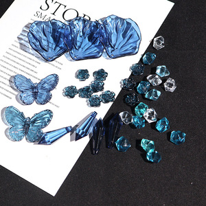 比彩 蓝色系蝴蝶贝壳花朵冰块树脂饰品配件diy手工墨蓝色材料包
