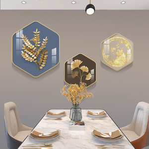 轻奢餐厅装饰画六边形组合饭厅挂画厨房餐桌画现代简约歺厅壁画