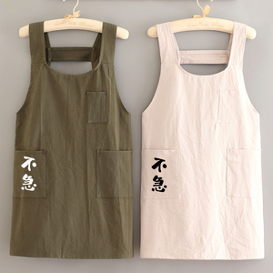日式家用厨房薄围裙棉布透气耐磨上班工作短围腰耐磨棉麻定制印字