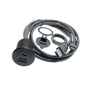 圆形USB2.0 3.0带线插座金属螺纹母座公头数据延长线汽车改装接头