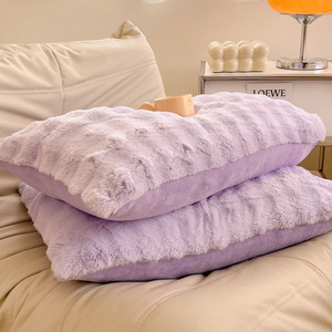 ins小仙女紫色毛绒枕套一对装48*74冬季保暖珊瑚绒枕头套情侣枕罩