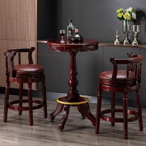 欧式复古实木吧台桌  美式奢华吧台桌子 家用高脚桌椅组合