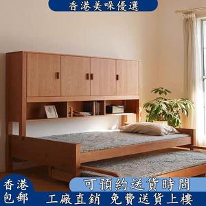 香港包郵实木儿童床柜子床一体双层可伸缩折叠子母床小户型抽拉拖