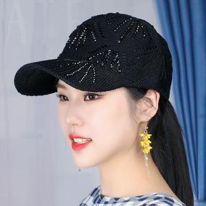 女式韩版夏季遮阳鸭舌帽子休闲运动网眼透气棒球帽时尚水钻可调节